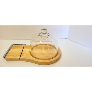 Maple, Cheese Cutting Board Stainless Steel Cutter Dome Glass Lid‎